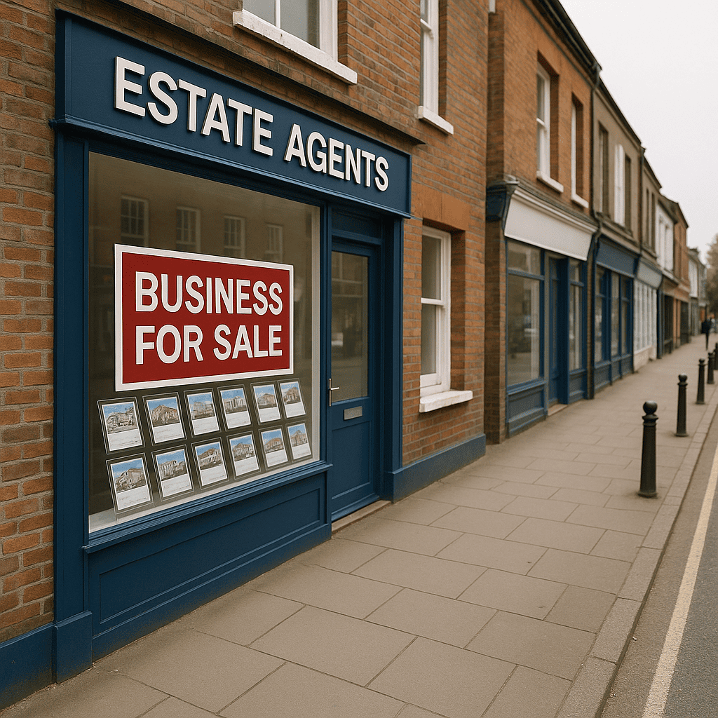 UK highstreet showing letting agent for sale