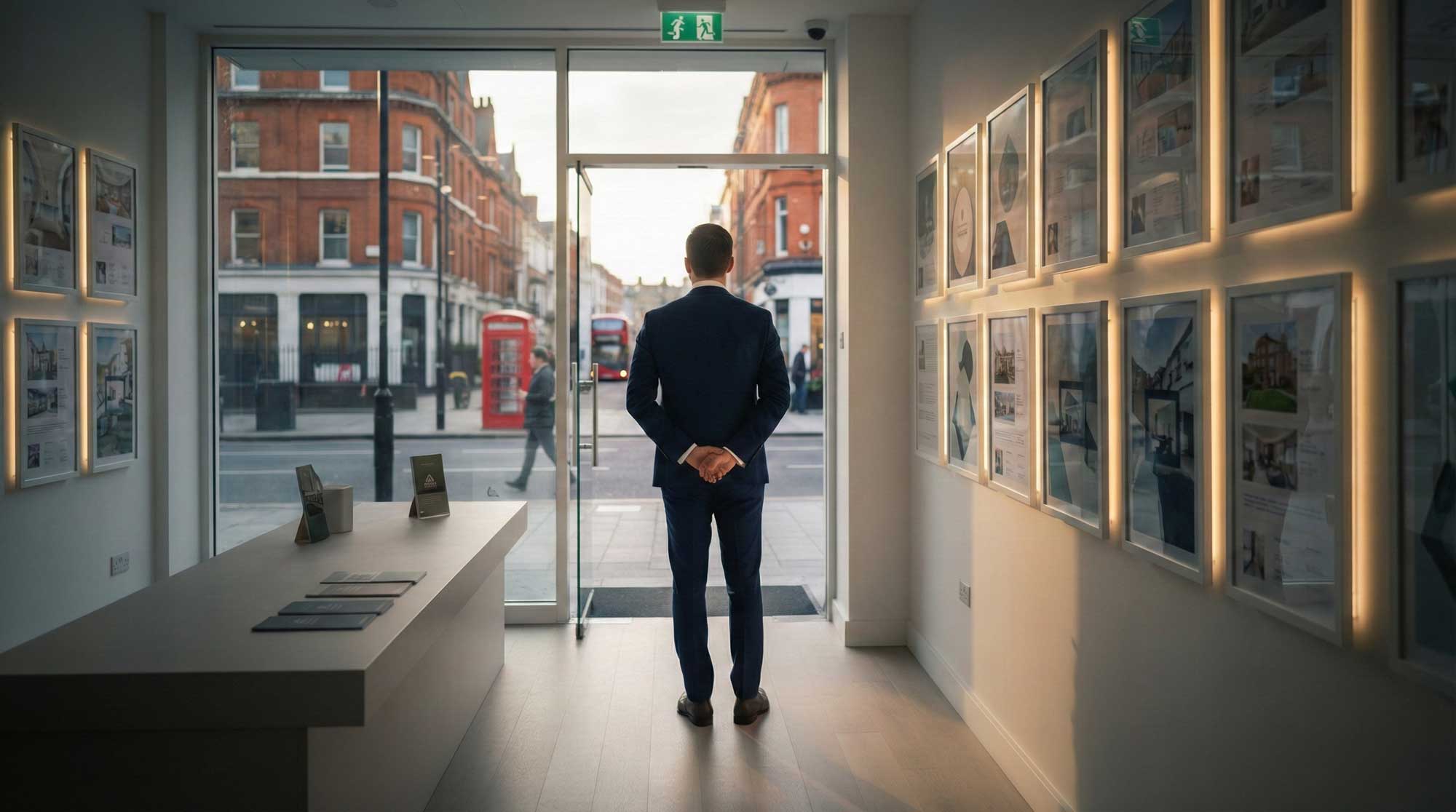 After Selling your estate agency Selling your estate agency, man looking out of his estate agents wondering what comes next after he sells it.